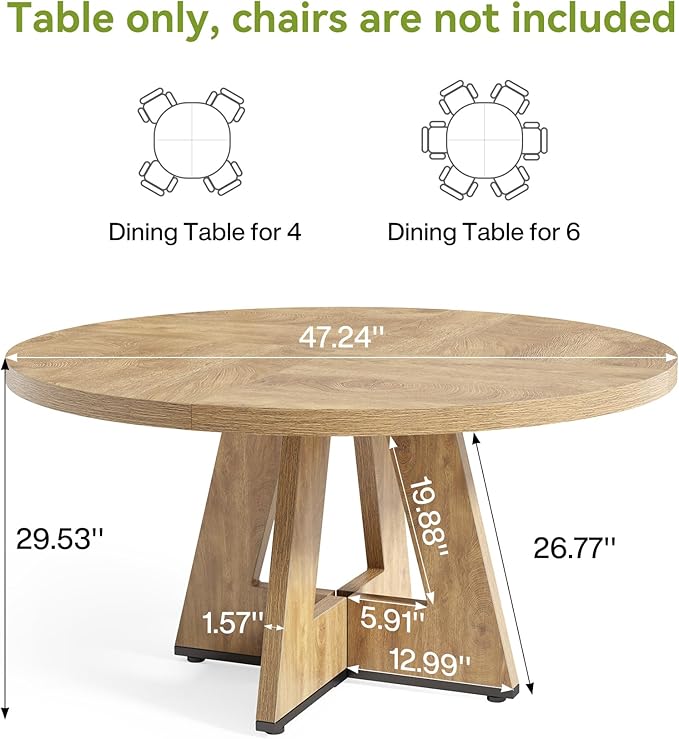 LITTLE TREE Round Dining Table for 4-6 People, 47 Inches Dining Room Table - Image 3
