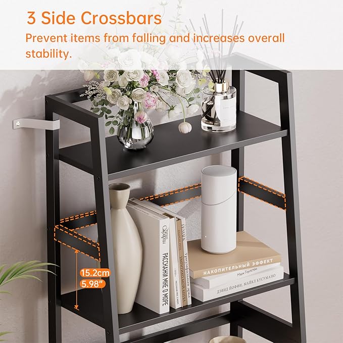 HITNET Ladder Shelf Black, 4-Tier Bookshelf, Freestanding Bathroom Storage Rack - Image 6