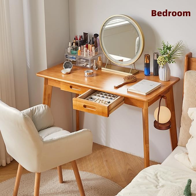 Wood Writing Desk with Drawer and Hanging Rod, Small Computer Desk Table - Image 4
