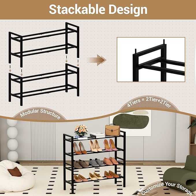 Haddockway Bamboo Shoe Rack for Closet, Free Standing Shoe Organizer - Image 6
