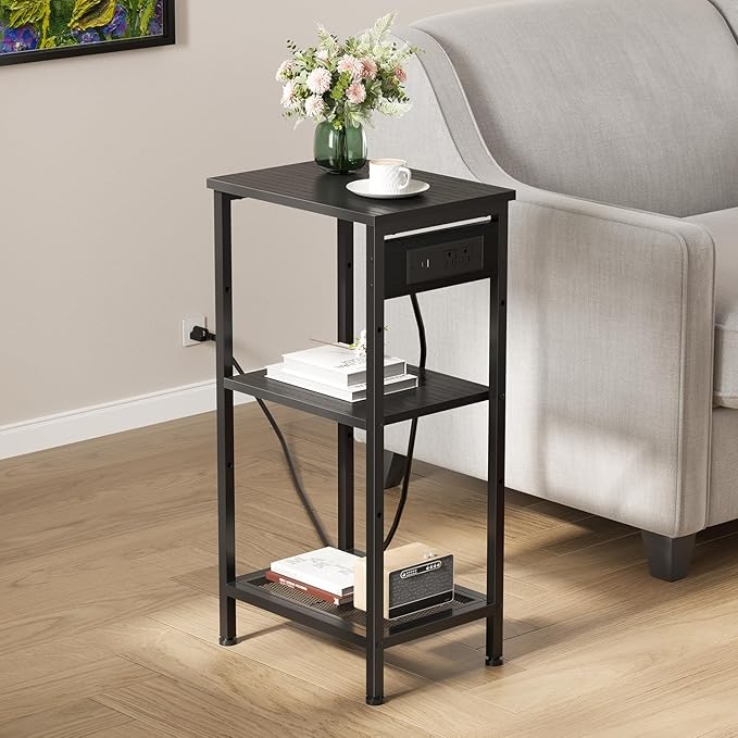 Tall End Table with Fast Charging Station, 3 Tier Narrow Side Table with - Image 7