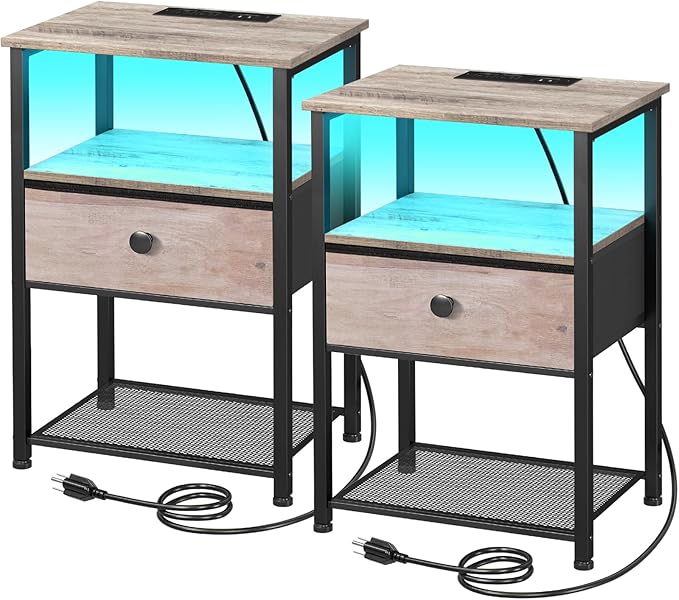 Night Stand Set 2, LED Nightstand by LOAKEKEL