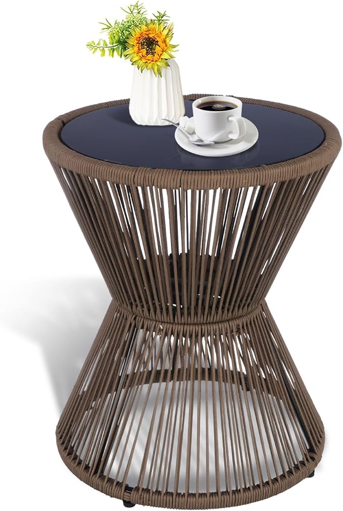 LEWIS&WAYNE Small Outdoor Side Table Patio 20’’ H Woven Rope Hourglass End Table by LEWIS%26WAYNE
