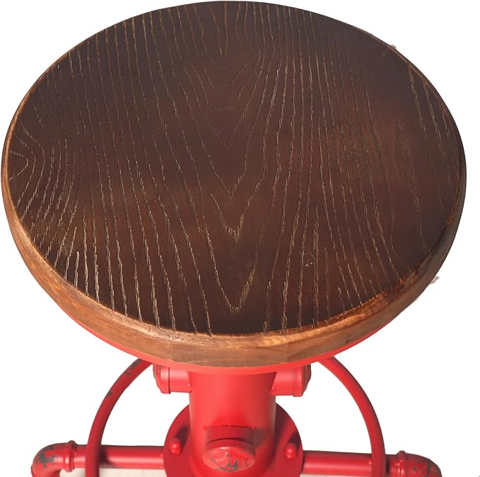 Topower Aged Antique Vintage Industrial Barstool Solid Wood Water Pipe Fire - Image 8