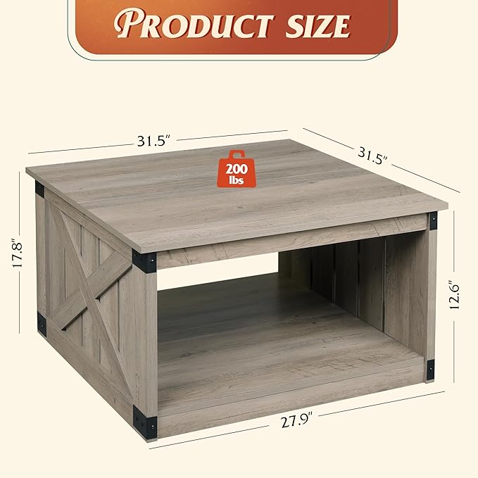 WLIVE Coffee Table, Farmhouse Coffee Table - Image 3