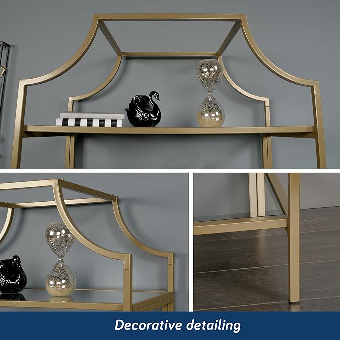 Sauder International Lux Bookcase/ book shelf, Satin Gold finish - Image 8