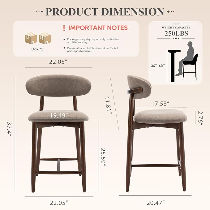 COLAMY Counter Height Bar Stools Set of 4, Kitchen Bar Stools - Image 2