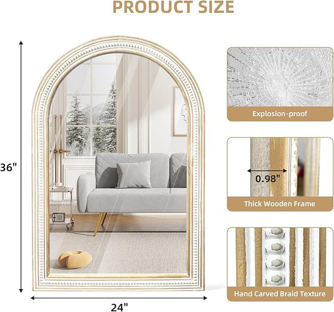 36x24 Inches Farmhouse Wooden Arched Wall Mirrors, Boho Decorative Arch Mirrors - Image 2