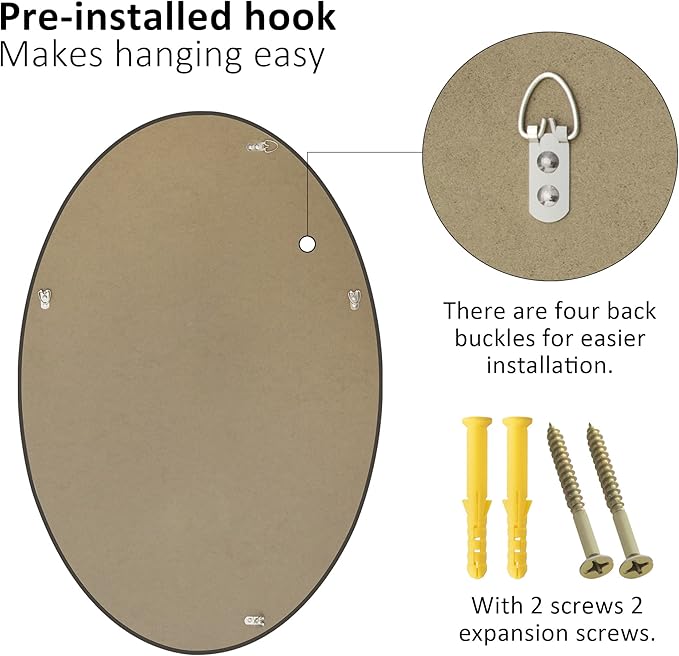 KOHROS Frameless Oval Mirror 20" x 28" Bathroom Wall Mirror w/Polished Beveled - Image 4