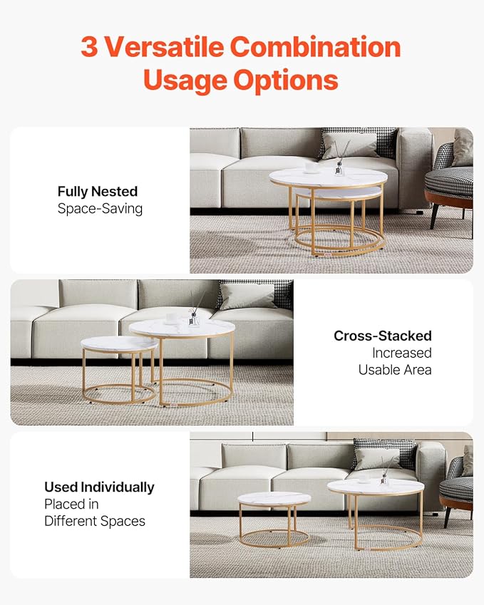 VEVOR Nesting Tables, Coffee Table Set of 2, 31.5 inch Round Coffee Table - Image 4