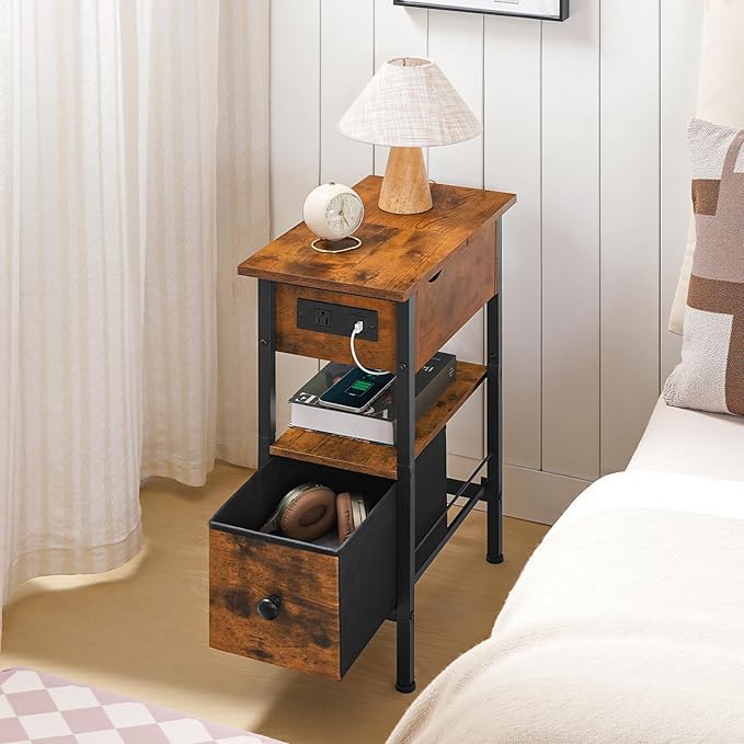 HOOBRO End Table with Charging Station, Flip Top Narrow Side Table with Storage - Image 5