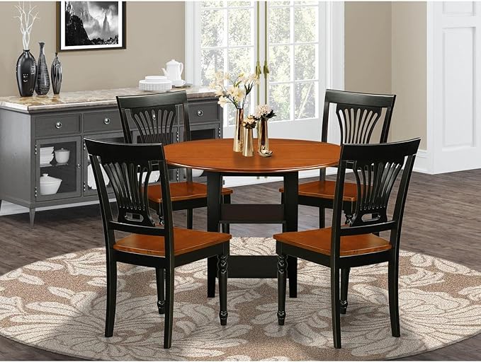 East West Furniture SUPL5-BCH-W 5 Piece Dining Set Includes a Round Dining Room - Image 2