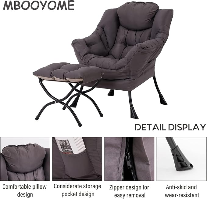 Lazy Chair with Folding Ottoman, Modern Accent Lounge Armchair with Armrests - Image 4