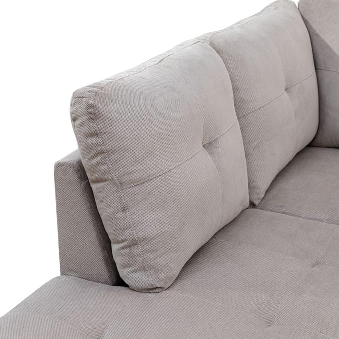 Grey White L-Shaped 3-Piece Corduroy Sofa - Image 5