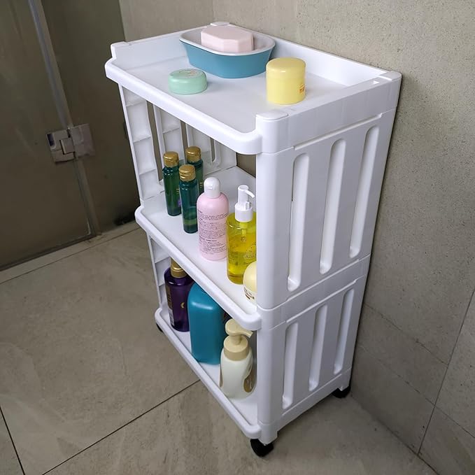 3 Tier Rolling Storage Cart for Bathroom Toilet Side Storage Shelf - Image 2