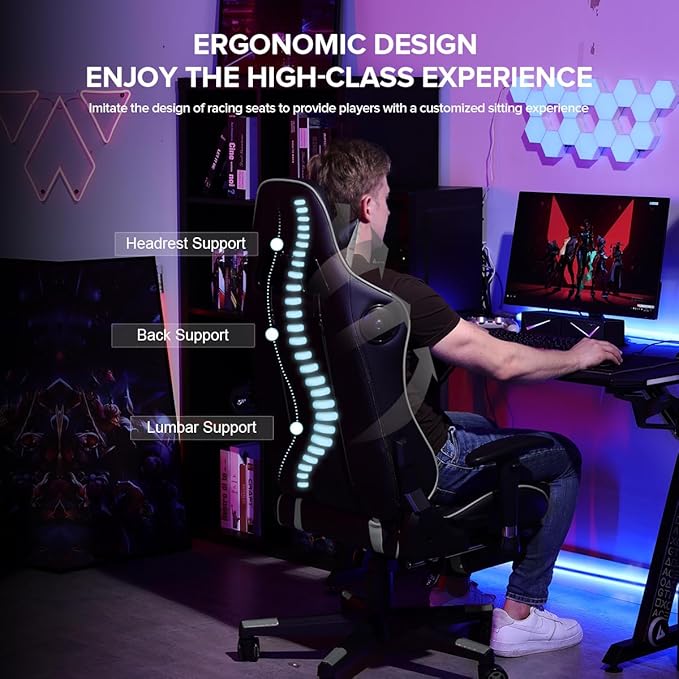 GTRACING Gaming Chair with Footrest Speakers Video Game Chair Bluetooth Music - Image 7