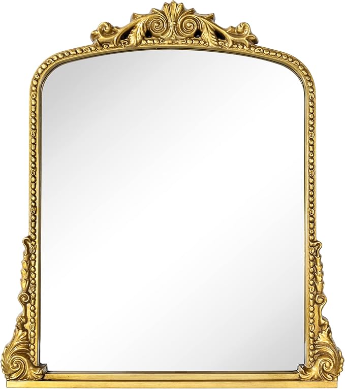 Antiqued Gold Ornate Mirror Arched Mantel Wall Mirror Baroque Inspired Bathroom by VANANALA