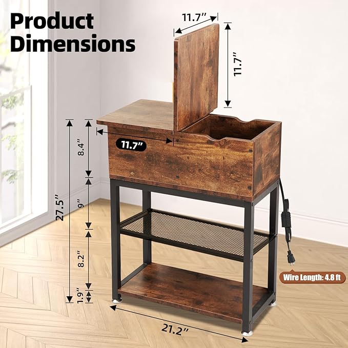 Flip Top End Table for Living Room, 28 inch Side Table, Narrow Side Table - Image 3
