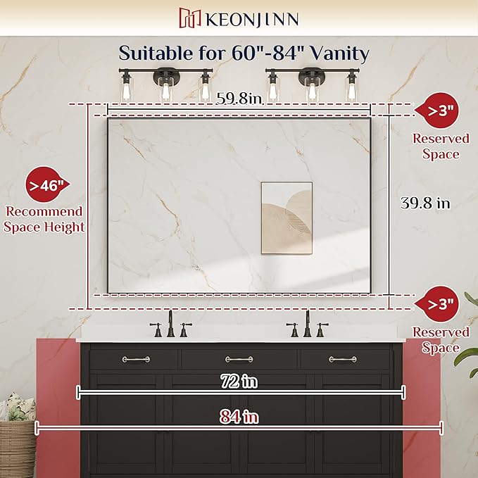 Keonjinn Silver Bathroom Mirror 60” x 40” Large Wall Rectangle Mirror - Image 5