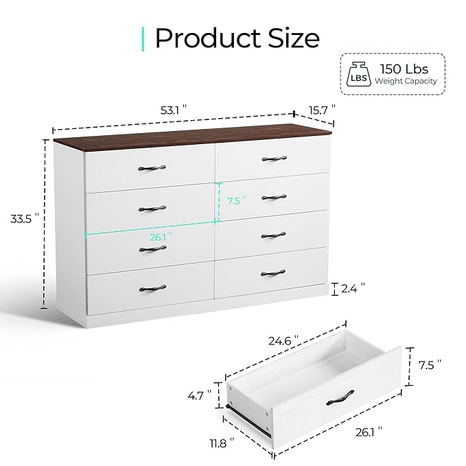 LINSY HOME 8 Drawer Dresser for Bedroom, Modern TV Stand Dressers - Image 2