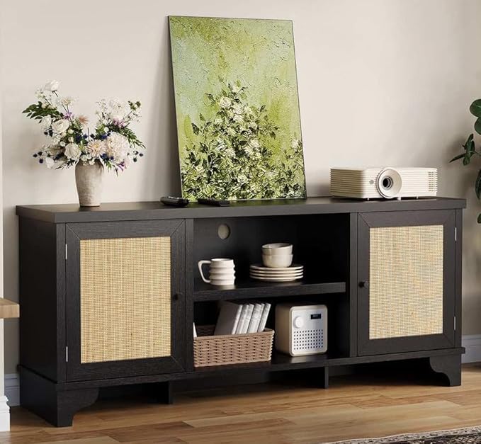 GarveeHome Rattan TV Stand for Living Room, Boho Entertainment Center for 55 by GarveeHome
