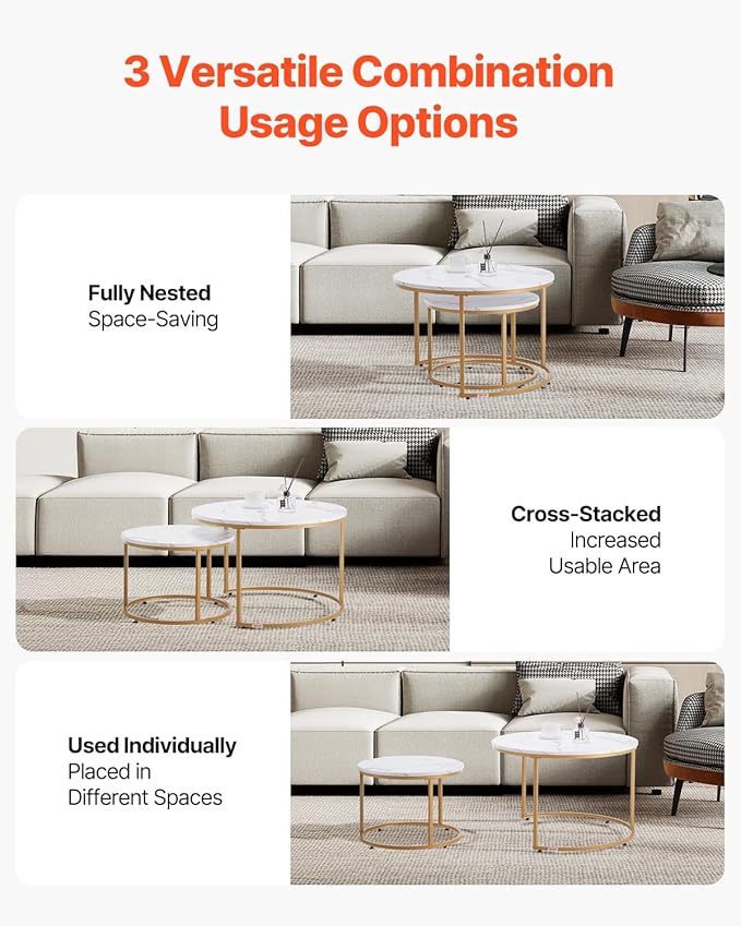 VEVOR Nesting Tables, Coffee Table Set of 2, 27.6 inch Round Coffee Table - Image 4