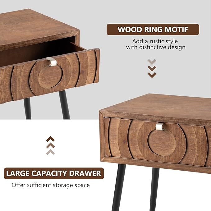 COSIEST End Tables Set of 2, Mid Century Modern Nightstands, Wood Bedside Tables - Image 5