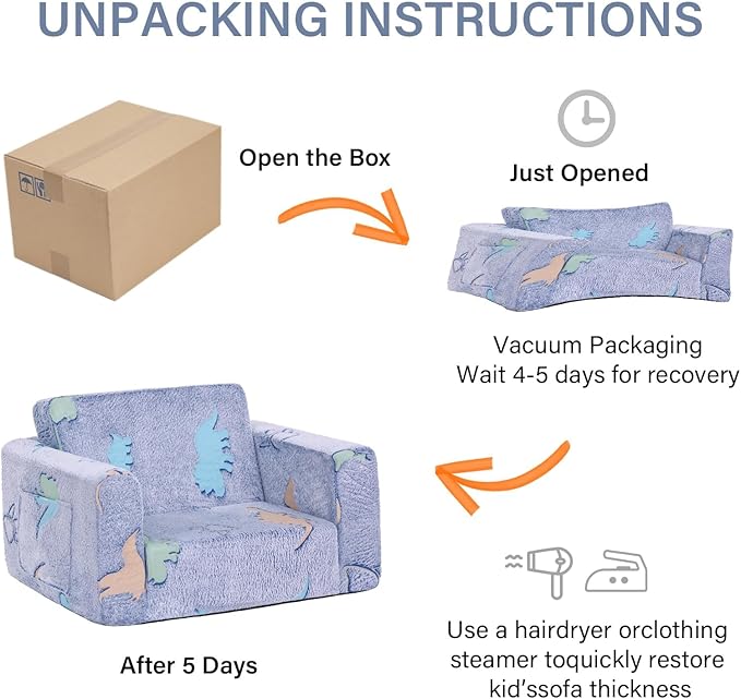 Welnow Toddler Chair, 2-in-1 Soft Sherpa Kids Sofa, Convertible Toddler Couch - Image 9