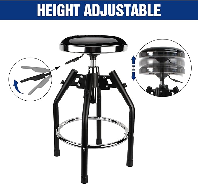 WORKPRO Heavy Duty Adjustable Hydraulic Shop Stool, Garage Bar Stool, 29in to - Image 4