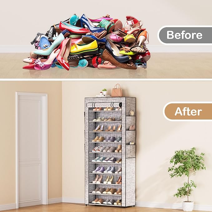 Covered Shoe Rack Tall Metal Shoes Rack Organizer - Image 7