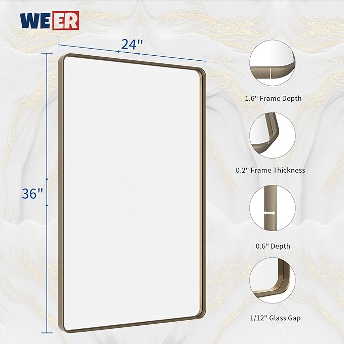 WEER 24x36 Inch Bronze Bathroom Mirror - Image 6