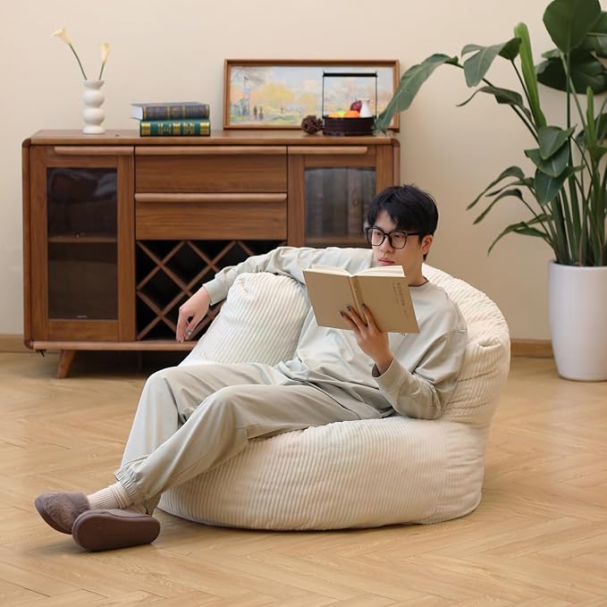 N&V Large Crescent Bean Bag Chair, Adult Size Bean Bag Sack, Foam Filling - Image 4