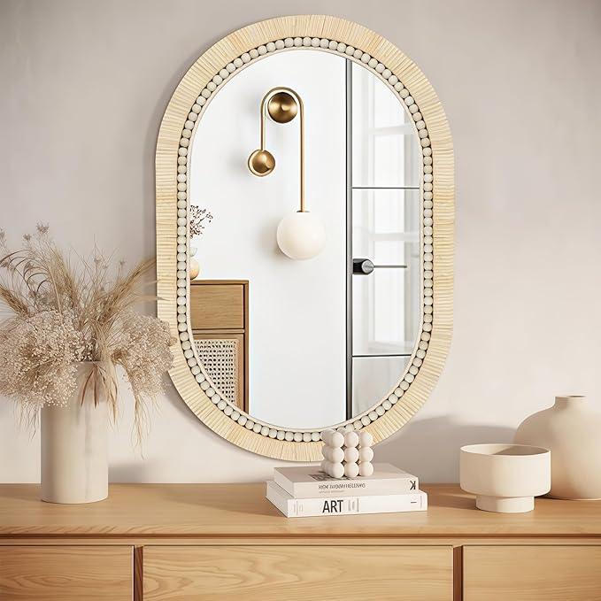 ULIKE Rattan Mirror for Bathroom, 24x36 Inch Oval Rustic Farmhouse Wall Decor - Image 4