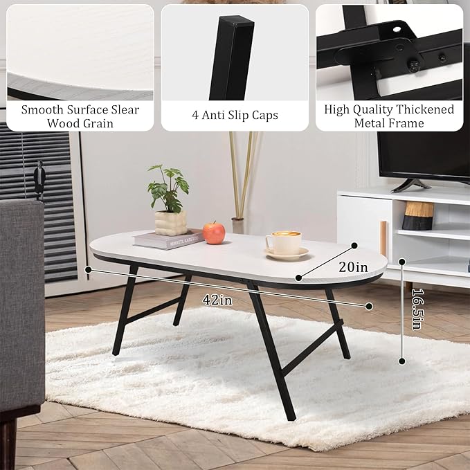 Small Oval Coffee Table Wooden Low Coffee Table - Image 5