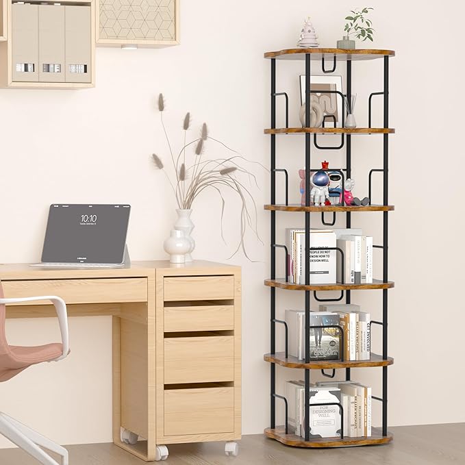 5-Tier Rotating Book Shelf, 360° Display Spinning Bookshelf Tower, Book - Image 2