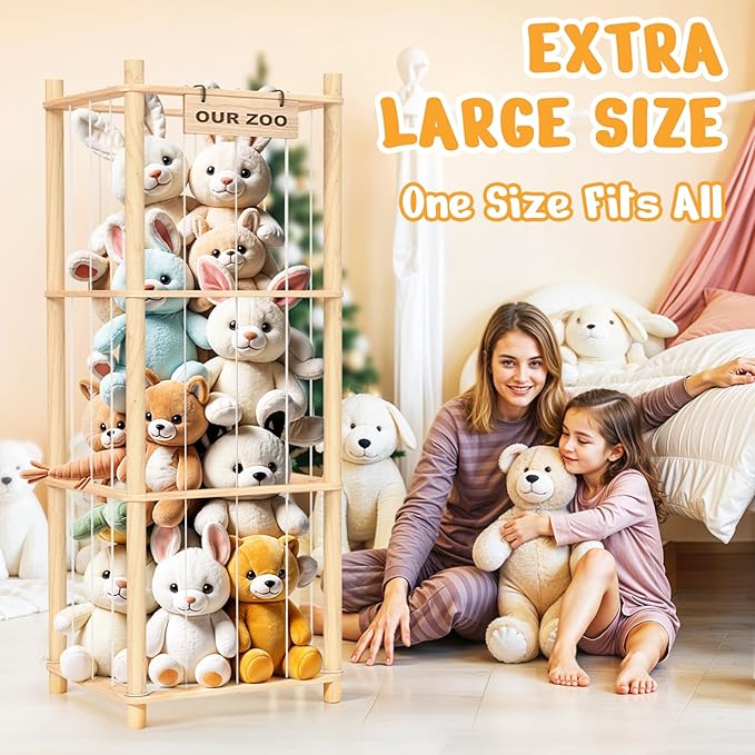 Stuffed Animal Storage & Organizer, Wooden Cute Zoo Toy Holder - Image 5