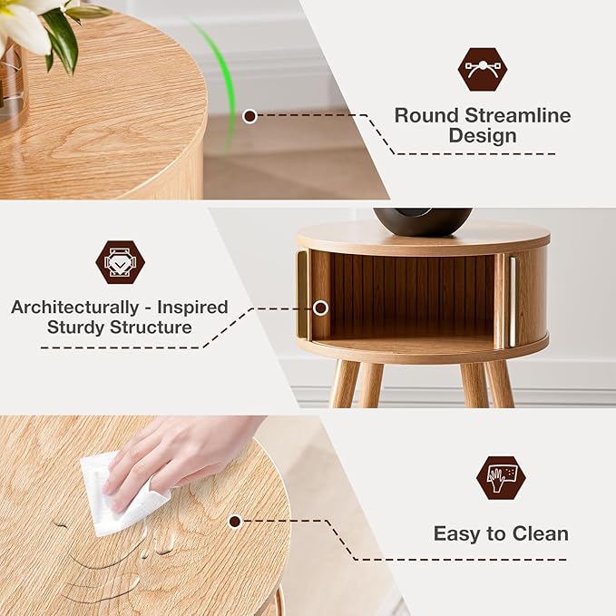 Side Table with Sliding Door & Cabinet, End Table - Image 5