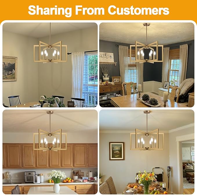 25" Modern Brass Chandelier for Dining Room, Geometric Brass Dining Room Light - Image 4