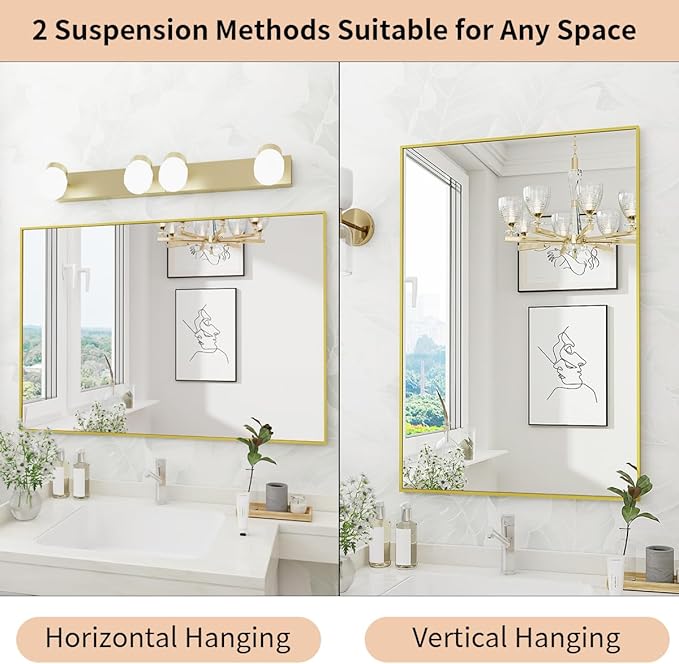 Koonmi Gold Mirrors for Wall, 26x38 Inch Bathroom Mirror, Rectangular Wall - Image 7