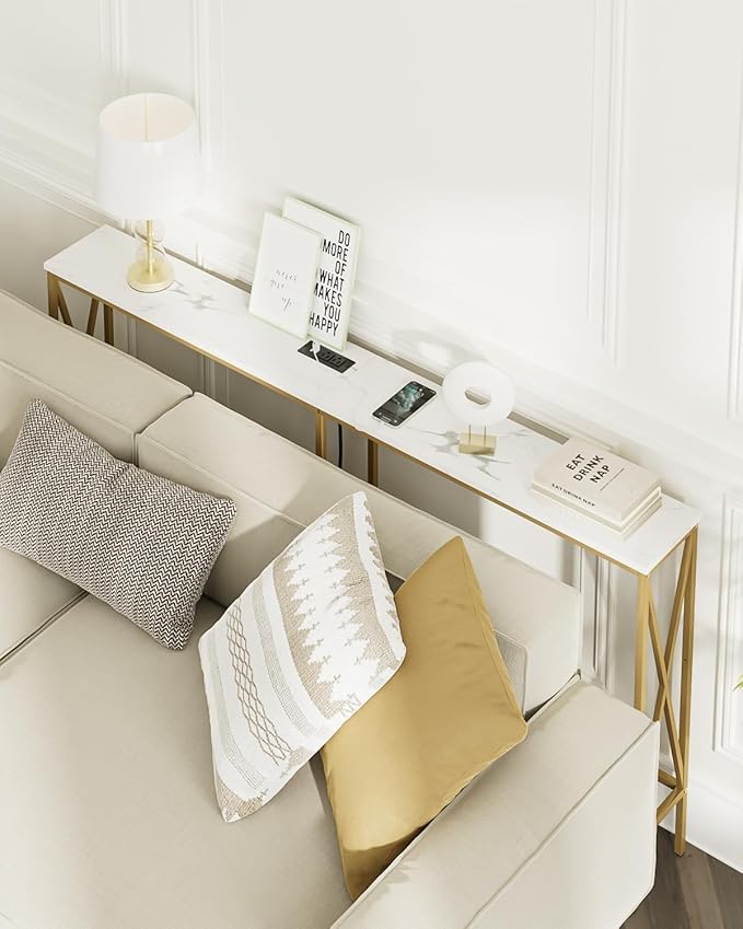 Masupu 63" Console Table with Power Outlet, Modern Narrow Long Sofa Table - Image 6