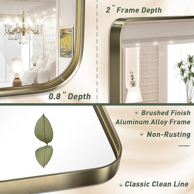 TokeShimi 48x36 Inch Brushed Gold Bathroom Vanity Mirror - Image 4