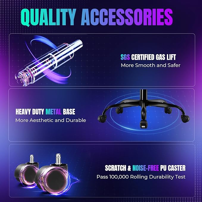 GTRACING Gaming Chair with Foot Rest & Racing Style RGB LED Lights, Breathable - Image 10