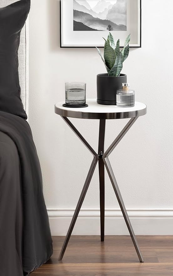 Kate and Laurel Gribben Modern Round Marble Side Table, Tripod-Base Bedside - Image 2