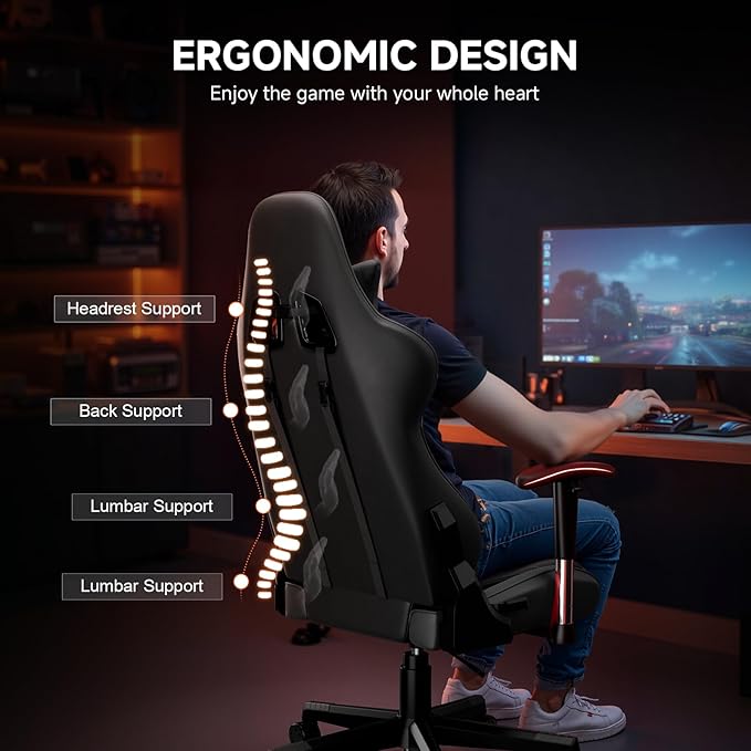 GTRACING Gaming Chair with Reclining Backrest, Adjustable Height and Swivel Base - Image 5