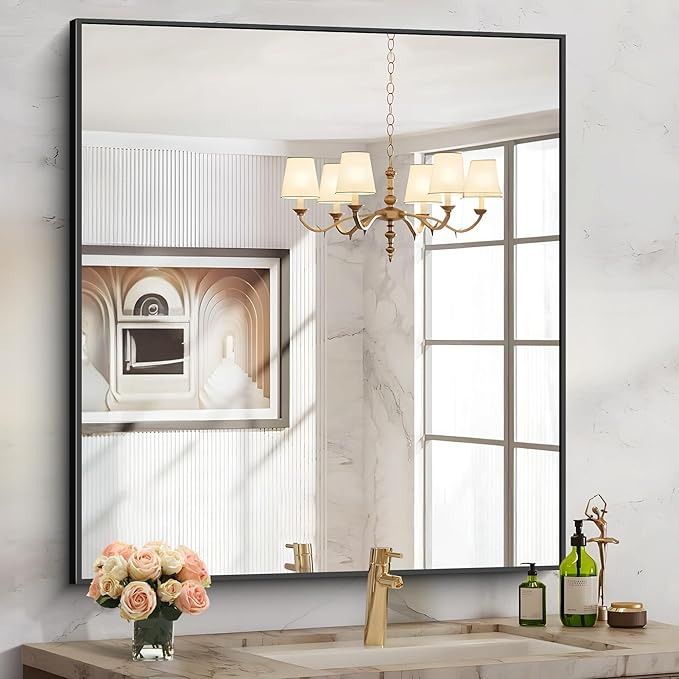 Black Bathroom Mirror for Wall, 36x40 Inch Rectangle Mirrors - Image 9