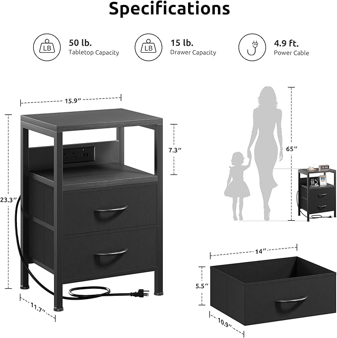 NightStand Bedside Charging Table Bedroom - Image 2