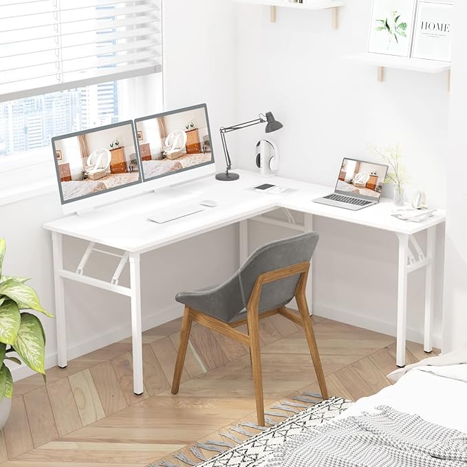 DlandHome Reversible L-Shaped Desk Large Corner Desk Folding Table Computer - Image 2