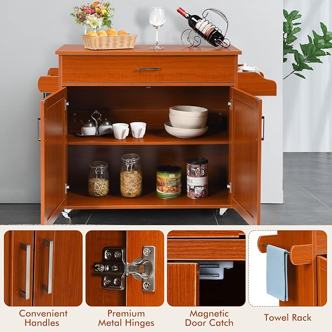 COSTWAY Kitchen Island Cart, Rolling Storage Trolley Cart - Image 6