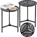 2 Packs 13" Metal Outdoor Side Tables Small Black Outside End Table by Party+Zealot