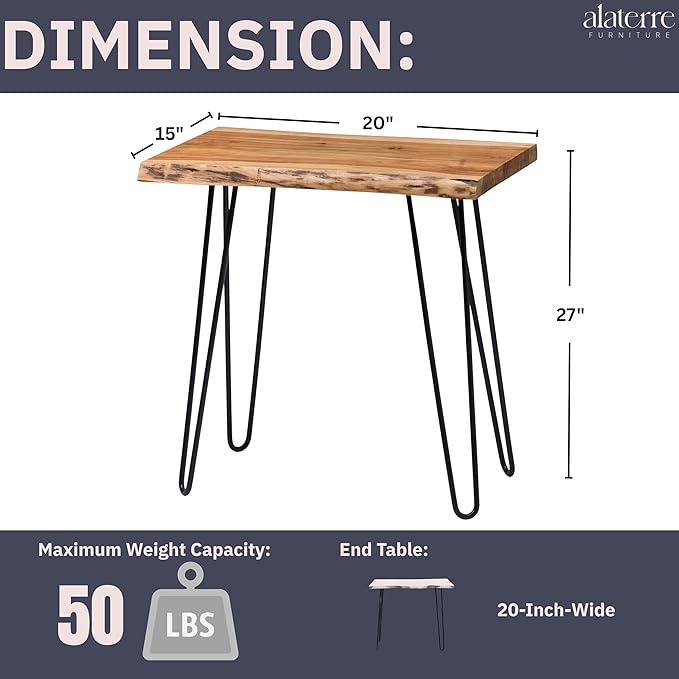 Alaterre Furniture Natural Live Edge End Table - Image 3